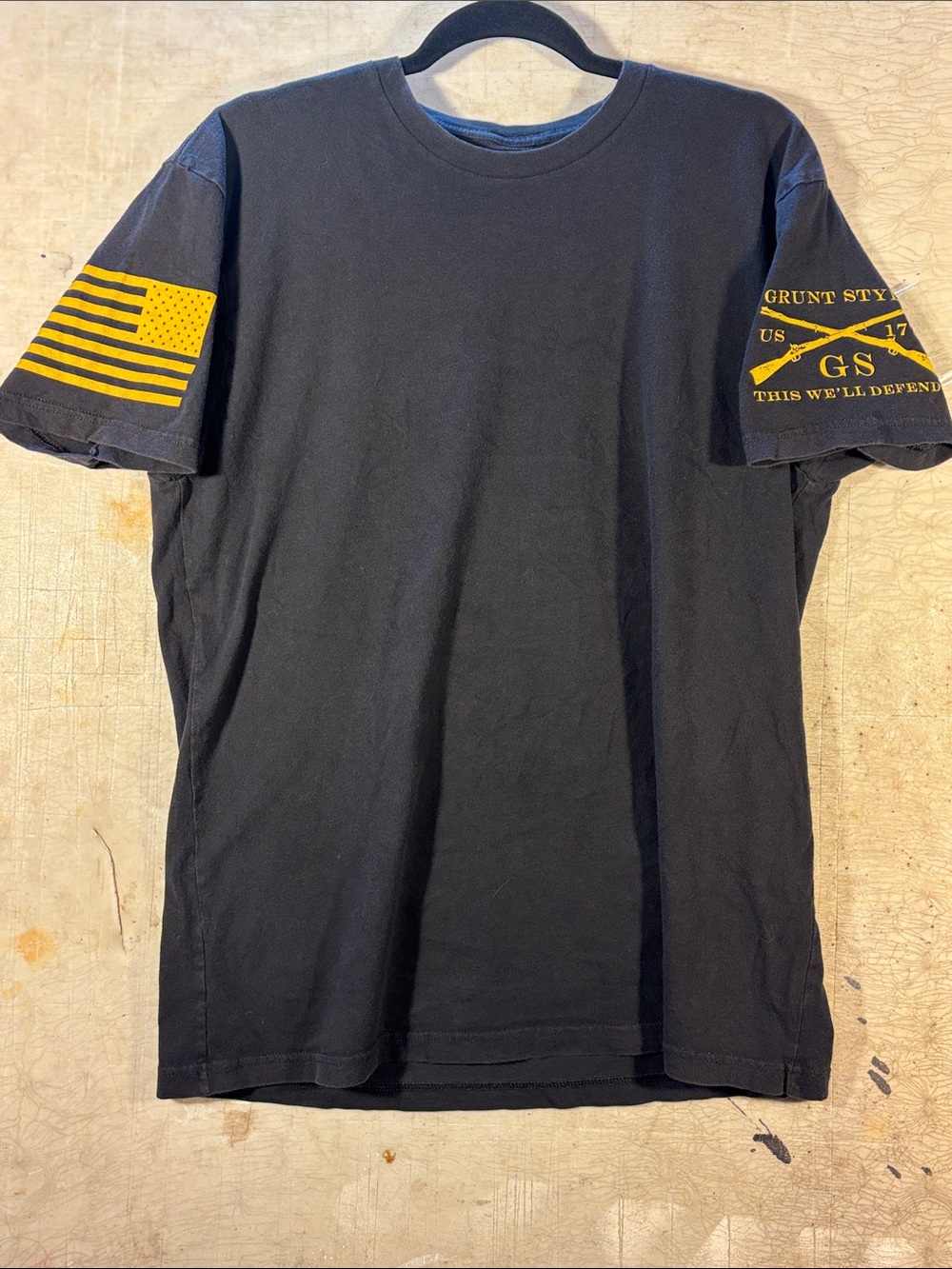 Grunt Style Black Short-Sleeve Tee with Yellow Sleeve Graphics
